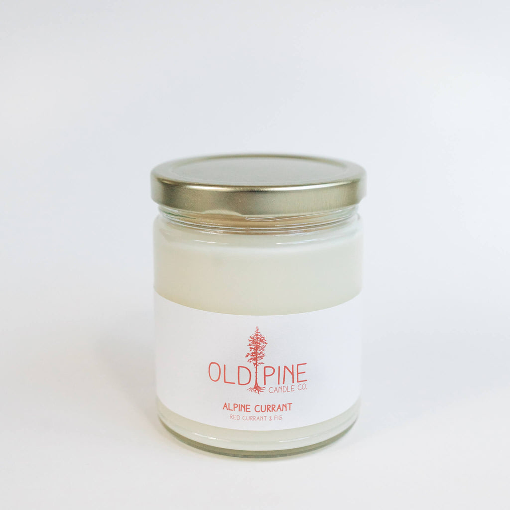 Handmade, Made in colorado, Evergreen, American grown Soy wax, Phthalate-free, Paraben-free, Lead-free wicks, Candle, Inspired by the mountains, Evergreen, Women-led, Clean and even burn,  sustainability, Old Pine Candle Co., red currant, fig, sweet, summer scent, small batch, nature-inspired