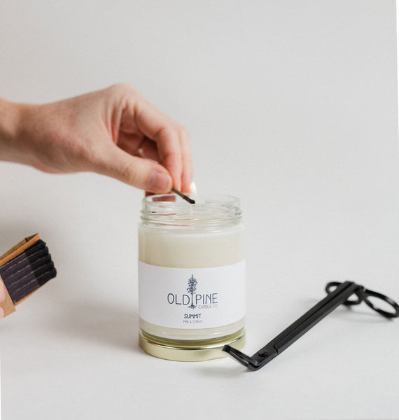 Handmade, small batch, Made in Colorado, Evergreen,American grown Soy wax, Phthalate-free, Paraben-free, Lead-free wicks, Candle, Inspired by the mountains, Evergreen, Women-led, Clean and even burn, Focused on sustainability, Old Pine Candle Co., wick trimmer, candle club, monthly candle subscription, free shipping, candle club,