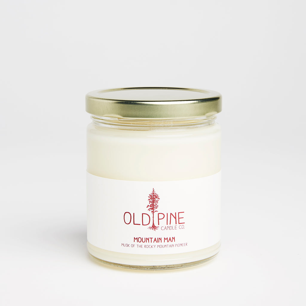 Handmade, small batch, Made in Colorado, Evergreen,American grown Soy wax, Phthalate-free, Paraben-free, Lead-free wicks, Candle, Inspired by the mountains, Evergreen, Women-led, Clean and even burn, Focused on sustainability, Old Pine Candle Co., Mountain Man, campfire ,sitting by the fire, cozy ,mountain cabin, sandalwood, amber, smoke,  tobacco, summer candle, fall candle, fall scent