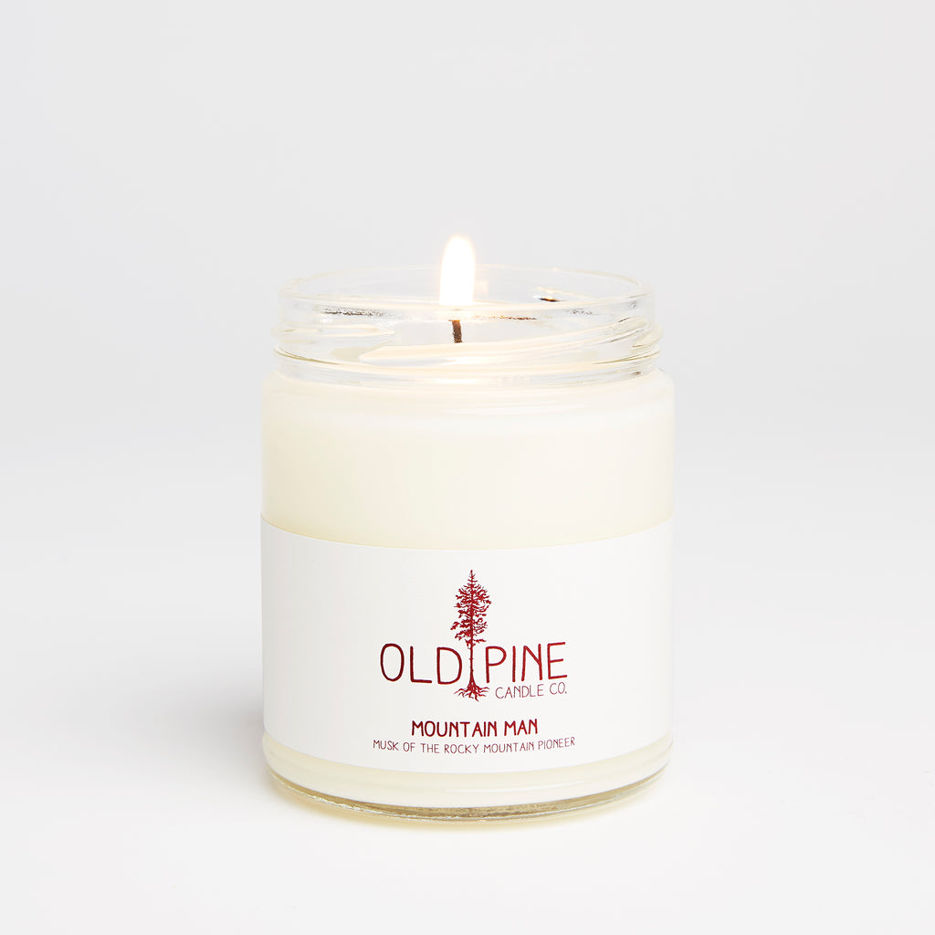 Handmade, small batch, Made in Colorado, Evergreen,American grown Soy wax, Phthalate-free, Paraben-free, Lead-free wicks, Candle, Inspired by the mountains, Evergreen, Women-led, Clean and even burn, Focused on sustainability, Old Pine Candle Co., Mountain Man, campfire ,sitting by the fire, cozy ,mountain cabin, sandalwood, amber, smoke, tobacco, summer candle, fall candle, fall scent